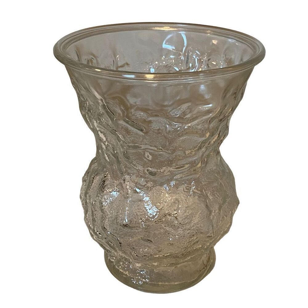 Vintage Large Vase Clear Crinkle Glass 8”